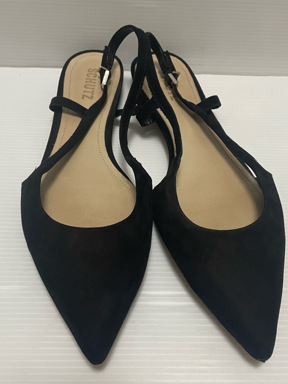 SCHUTZ Black Pointed Toe Slingback Flats